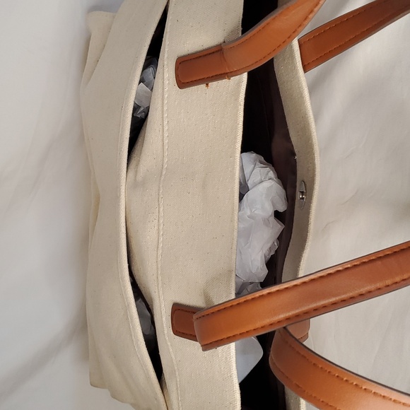 Canvas Tote Bag Back To Nature Handbag Beige 6 Pockets Time & Tru - Picture 4 of 9